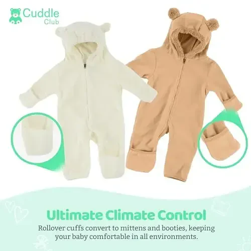 Cuddle Club Fleece Baby Bunting Bodysuit with Hood, Convertible Mittens & Booties, Car Seat Friendly, Soft & Warm, Easy Zip - 3
