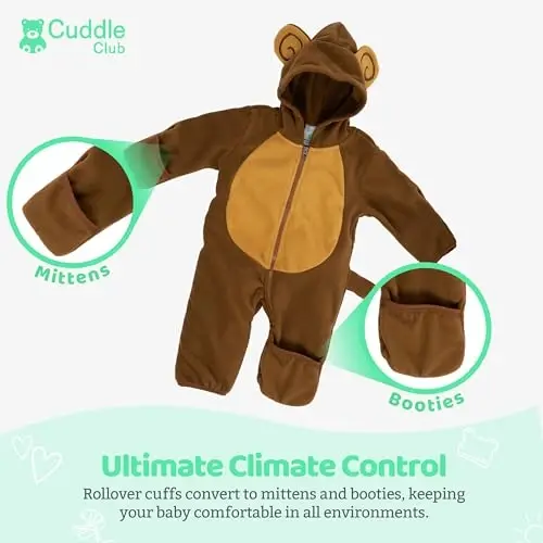 Cuddle Club Fleece Baby Bunting Bodysuit with Hood, Convertible Mittens & Booties, Car Seat Friendly, Soft & Warm, Easy Zip - 3