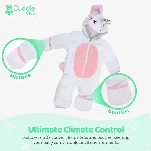 Cuddle Club Fleece Baby Bunting Bodysuit with Hood, Convertible Mittens & Booties, Car Seat Friendly, Soft & Warm, Easy Zip - 2