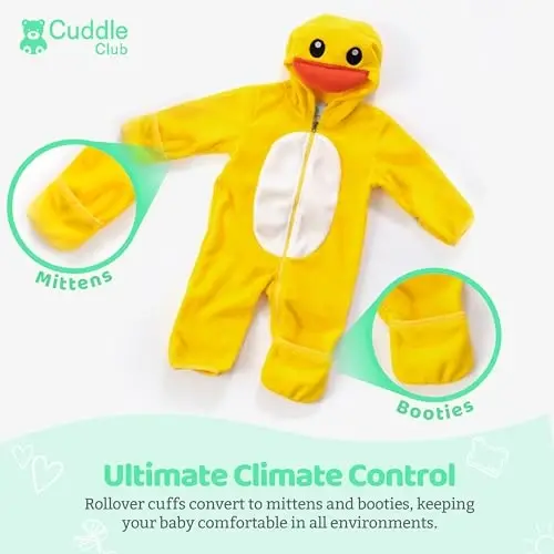 Cuddle Club Fleece Baby Bunting Bodysuit with Hood, Convertible Mittens & Booties, Car Seat Friendly, Soft & Warm, Easy Zip - 3