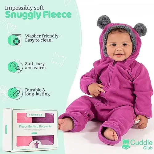 Cuddle Club Fleece Baby Bunting Bodysuit with Hood, Convertible Mittens & Booties, Car Seat Friendly, Soft & Warm, Easy Zip - 2