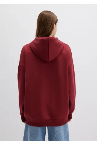 Kapüşonlu Fermuarlı Bordo Sweatshirt 1610221-85493-Bordo - 4