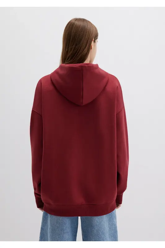 Kapüşonlu Fermuarlı Bordo Sweatshirt 1610221-85493-Bordo - 4