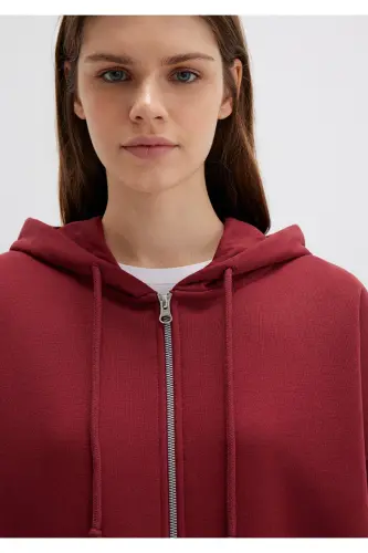 Kapüşonlu Fermuarlı Bordo Sweatshirt 1610221-85493-Bordo - 5