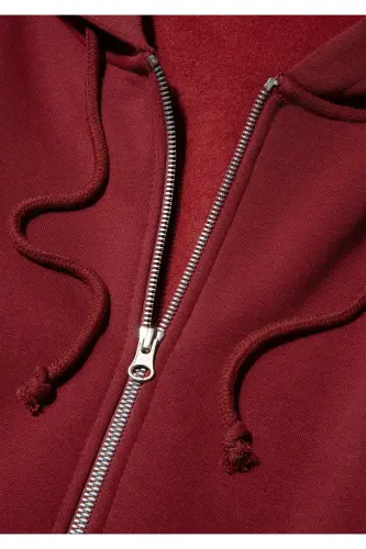 Kapüşonlu Fermuarlı Bordo Sweatshirt 1610221-85493-Bordo - 6