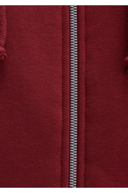 Kapüşonlu Fermuarlı Bordo Sweatshirt 1610221-85493-Bordo - 7