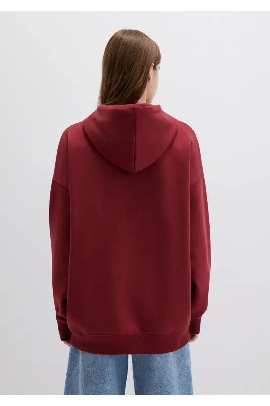 Kapüşonlu Fermuarlı Bordo Sweatshirt 1610221-85493 - Bordo-85493 - 2