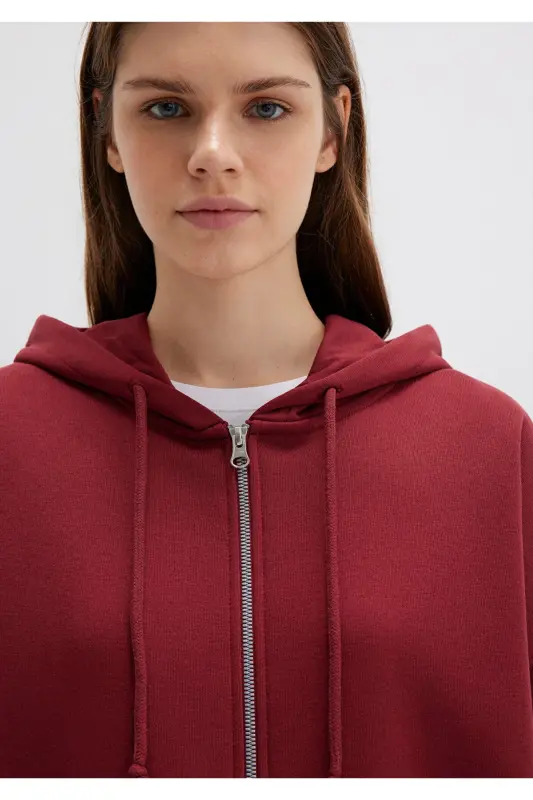 Kapüşonlu Fermuarlı Bordo Sweatshirt 1610221-85493 - Bordo-85493 - 3