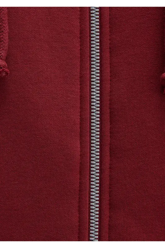 Kapüşonlu Fermuarlı Bordo Sweatshirt 1610221-85493 - Bordo-85493 - 5