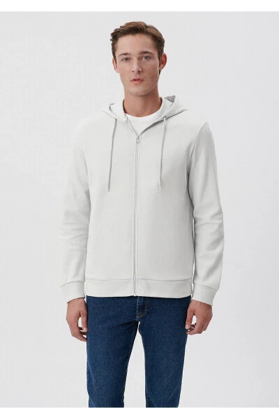 Kapüşonlu Fermuarlı Gri Basic Sweatshirt 0s10013-80618-Gri - Mavi (1)