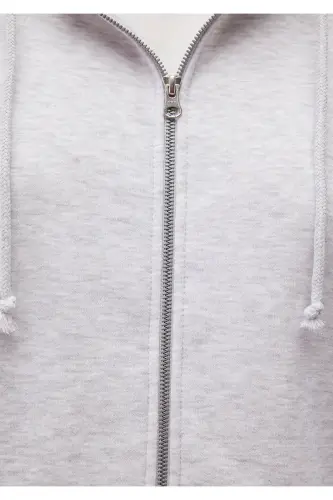 Kapüşonlu Fermuarlı Gri Sweatshirt 1610221-80196 - Gri-80196 - 7