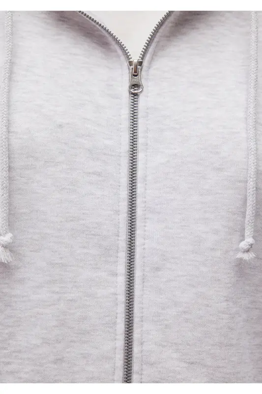 Kapüşonlu Fermuarlı Gri Sweatshirt 1610221-80196 - Gri-80196 - 7