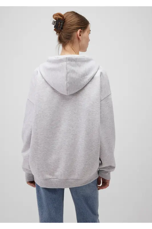 Kapüşonlu Fermuarlı Gri Sweatshirt 1610221-80196 - Gri-80196 - 4