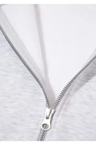 Kapüşonlu Fermuarlı Gri Sweatshirt 1610221-80196 - Gri-80196 - 6