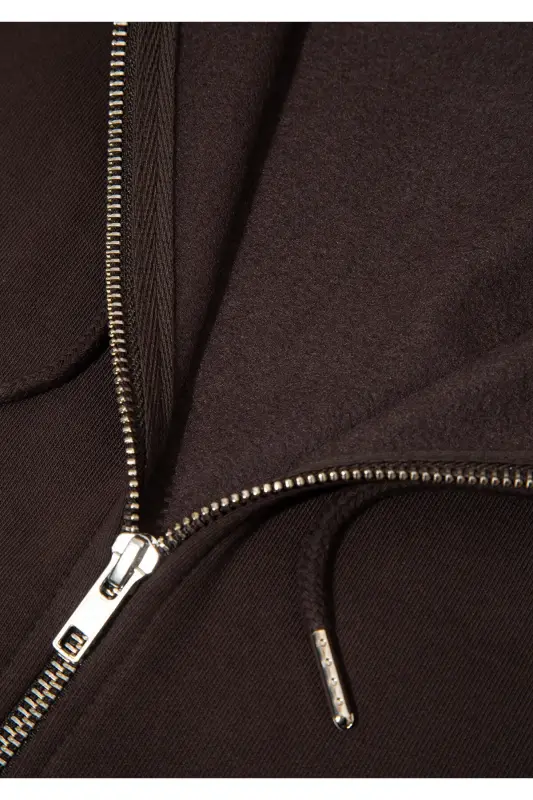 Kapüşonlu Fermuarlı Kahverengi Basic Sweatshirt 0S10277-70219-Kahverengi - 7
