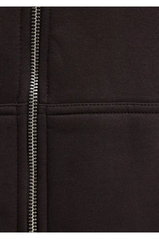 Kapüşonlu Fermuarlı Kahverengi Basic Sweatshirt 0S10277-70219-Kahverengi - 8