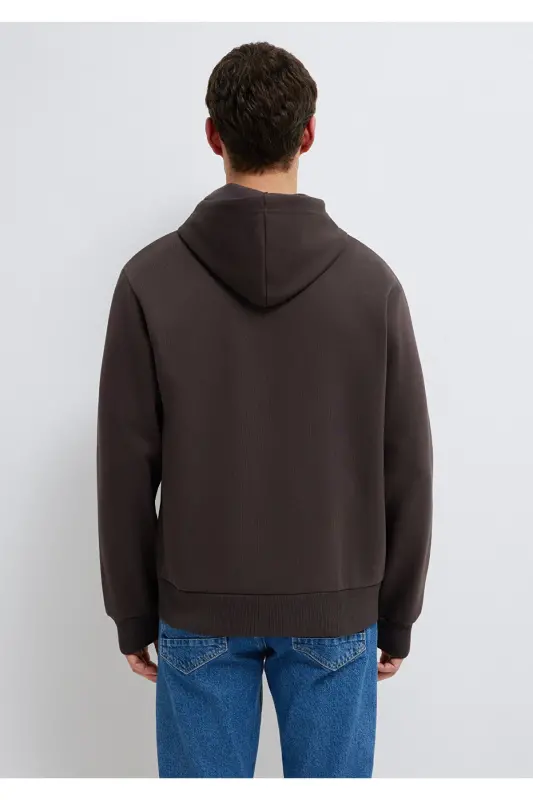 Kapüşonlu Fermuarlı Kahverengi Basic Sweatshirt 0S10277-70219 - Kahverengi - 5