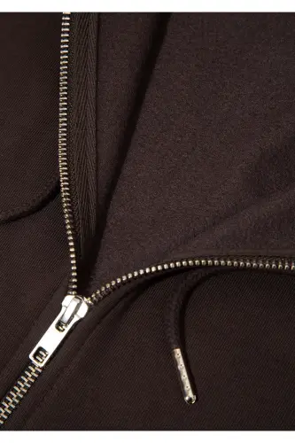 Kapüşonlu Fermuarlı Kahverengi Basic Sweatshirt 0S10277-70219 - Kahverengi - 7