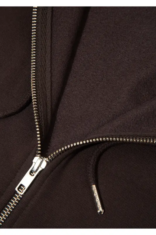 Kapüşonlu Fermuarlı Kahverengi Basic Sweatshirt 0S10277-70219 - Kahverengi - 7