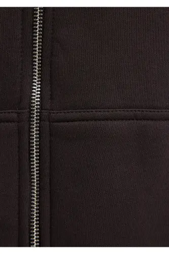 Kapüşonlu Fermuarlı Kahverengi Basic Sweatshirt 0S10277-70219 - Kahverengi - 8