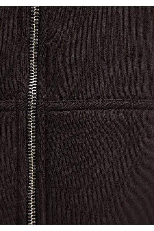 Kapüşonlu Fermuarlı Kahverengi Basic Sweatshirt 0S10277-70219 - Kahverengi - 8