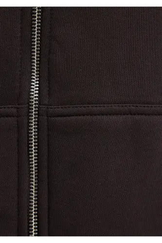 Kapüşonlu Fermuarlı Kahverengi Basic Sweatshirt 0S10277-70219-Kahverengi - 8