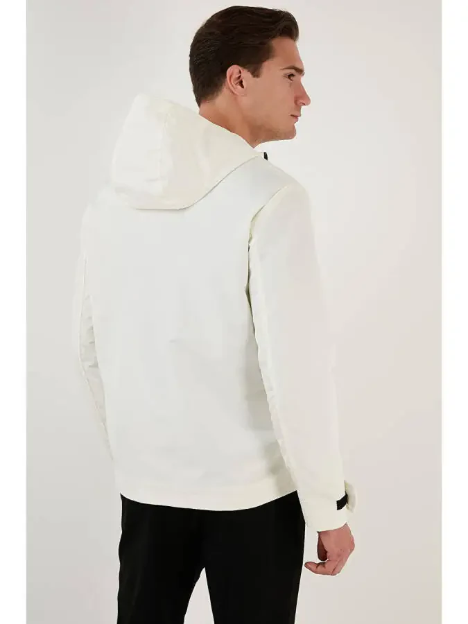 Beyaz Kapüşonlu Fermuarlı Regular Fit Mevsimlik İnce Erkek Mont 497LUKE-Beyaz - 15