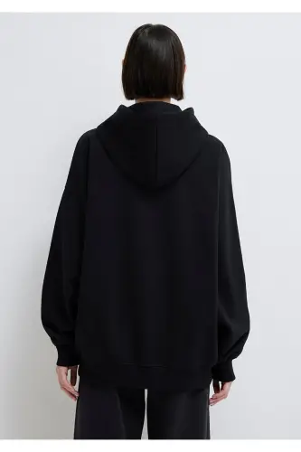 Kapüşonlu Fermuarlı Siyah Sweatshirt 1610221-900 - Siyah-900 - 6
