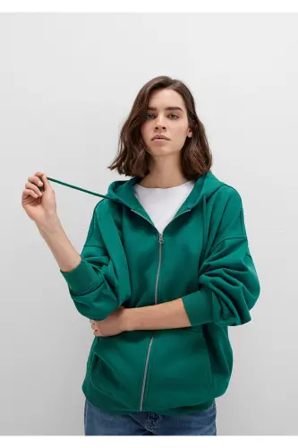 Kapüşonlu Fermuarlı Yeşil Sweatshirt 1610221-71874 - Yeşil-71874 - 1