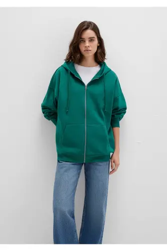 Kapüşonlu Fermuarlı Yeşil Sweatshirt 1610221-71874 - Yeşil-71874 - 3