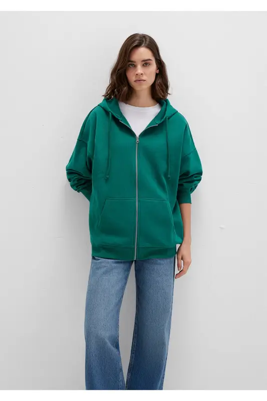 Kapüşonlu Fermuarlı Yeşil Sweatshirt 1610221-71874 - Yeşil-71874 - 3