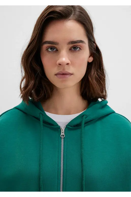 Kapüşonlu Fermuarlı Yeşil Sweatshirt 1610221-71874 - Yeşil-71874 - 6