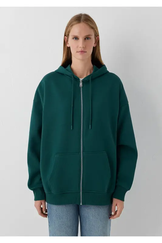 Kapüşonlu Fermuarlı Yeşil Sweatshirt 1610221-85173 - Yeşil - 3