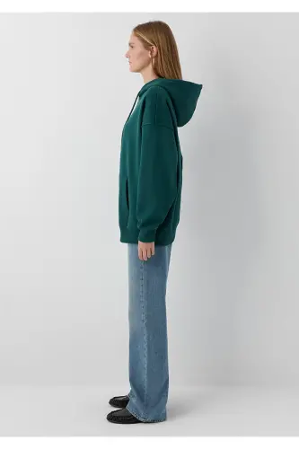 Kapüşonlu Fermuarlı Yeşil Sweatshirt 1610221-85173 - Yeşil - 4
