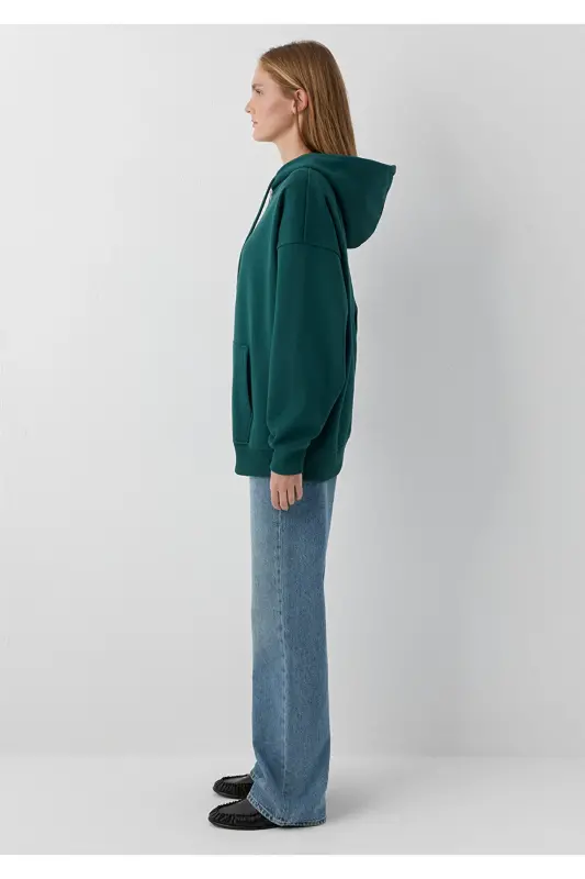 Kapüşonlu Fermuarlı Yeşil Sweatshirt 1610221-85173 - Yeşil - 4