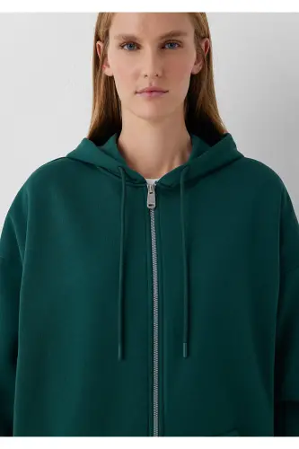 Kapüşonlu Fermuarlı Yeşil Sweatshirt 1610221-85173 - Yeşil - 6