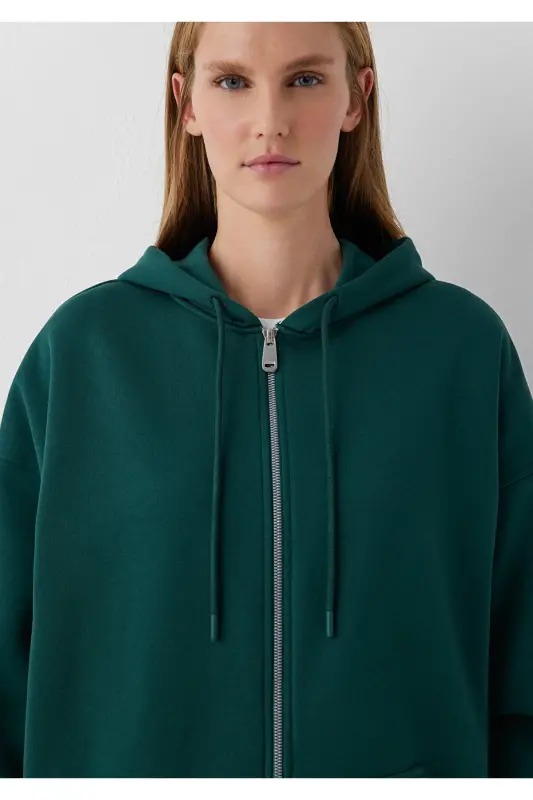 Kapüşonlu Fermuarlı Yeşil Sweatshirt 1610221-85173 - Yeşil - 6