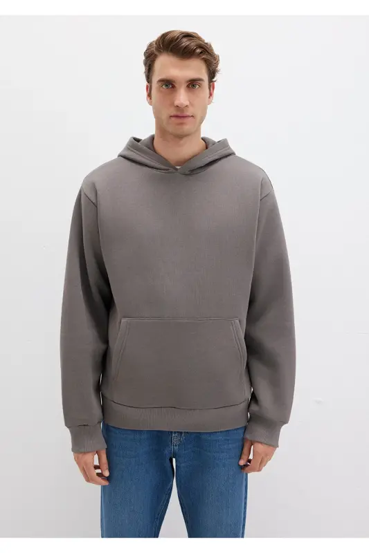Kapüşonlu Antrasit Basic Sweatshirt 0S10275-70096-Gri - 3