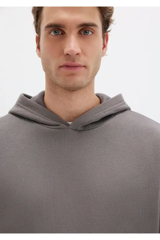 Kapüşonlu Antrasit Basic Sweatshirt 0S10275-70096-Gri - 5