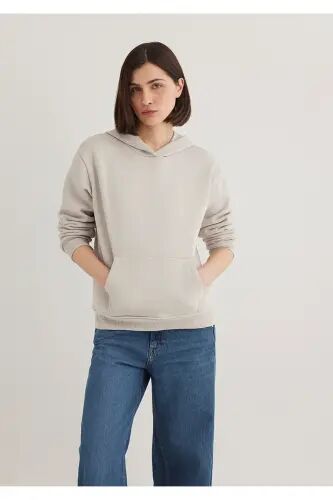 Kapüşonlu Gri Basic Sweatshirt 167299-70074 - Gri-70074 - Mavi (1)