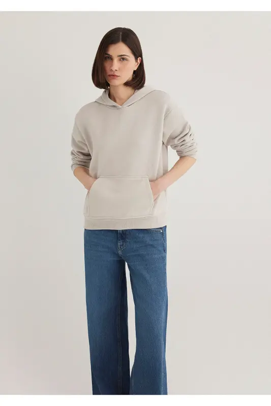 Kapüşonlu Gri Basic Sweatshirt 167299-70074 - Gri-70074 - 1