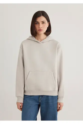 Kapüşonlu Gri Basic Sweatshirt 167299-70074 - Gri-70074 - 3