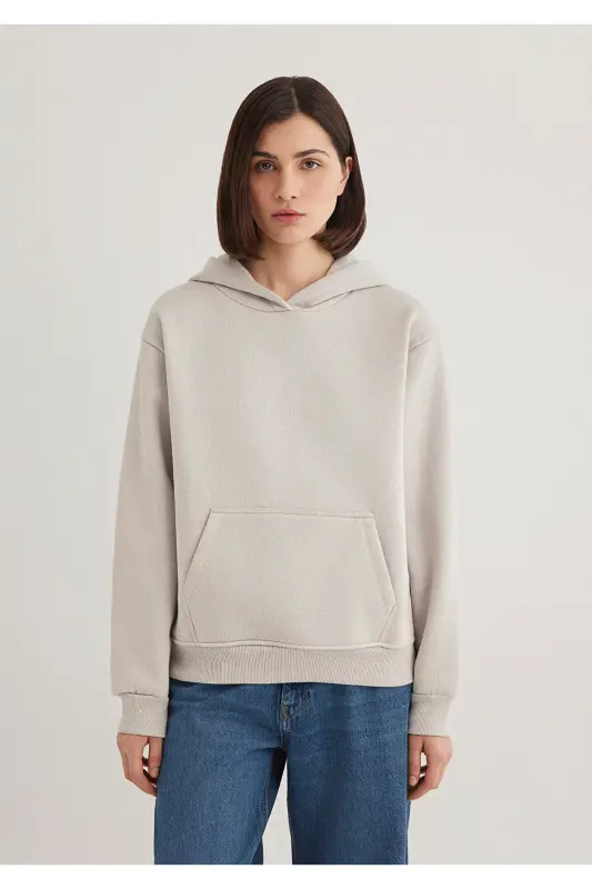 Kapüşonlu Gri Basic Sweatshirt 167299-70074 - Gri-70074 - 3