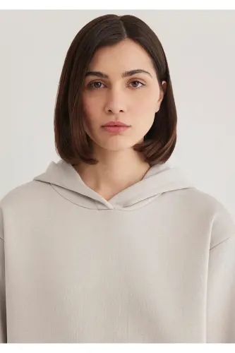 Kapüşonlu Gri Basic Sweatshirt 167299-70074 - Gri-70074 - 5