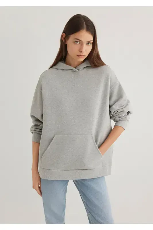 Kapüşonlu Gri Basic Sweatshirt 1S10186-83096-Gri - MAVI