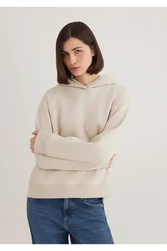 Kapüşonlu Bej Sweatshirt 1S10191-70143-Gri - 2