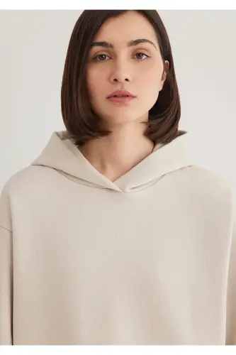 Kapüşonlu Bej Sweatshirt 1S10191-70143-Gri - 5