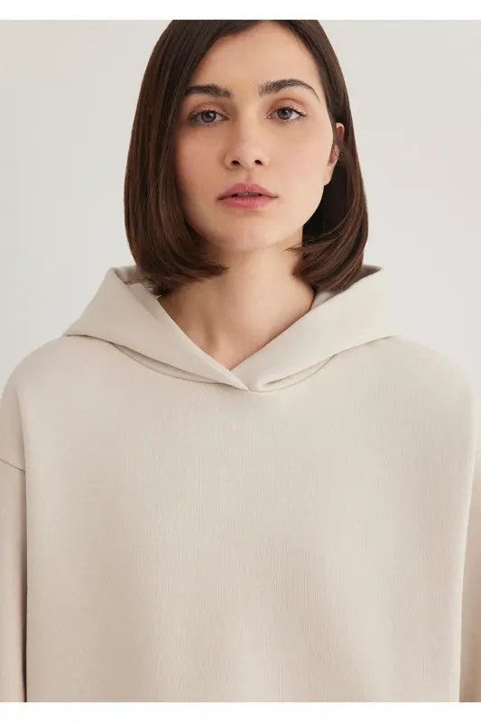 Kapüşonlu Bej Sweatshirt 1S10191-70143-Gri - 5