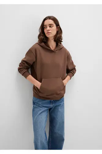 Kapüşonlu Kahverengi Basic Sweatshirt 167299-81959-Kahverengi - 2