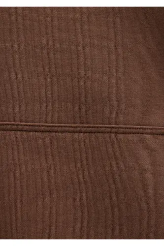 Kapüşonlu Kahverengi Basic Sweatshirt 167299-81959-Kahverengi - 7